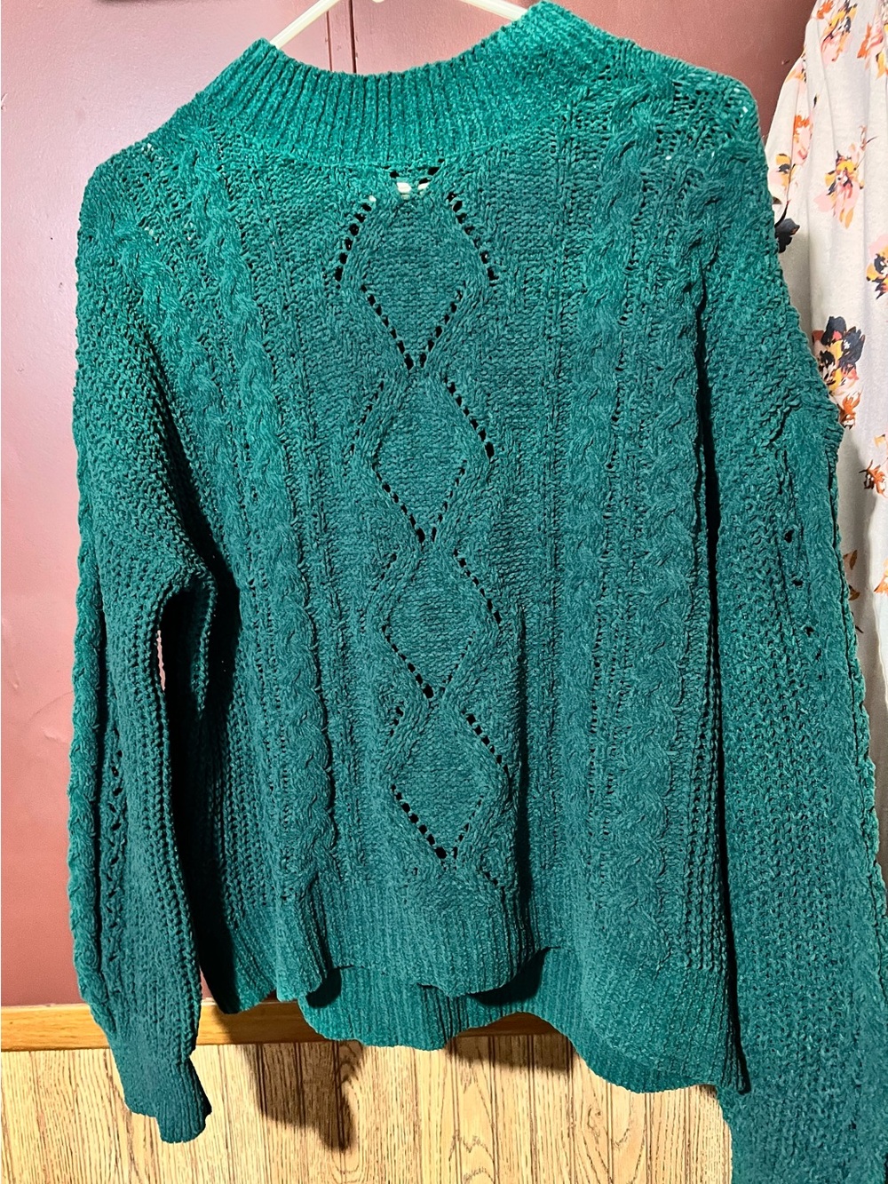 No Boundaries Teal Cable Knit Cowl Sweater